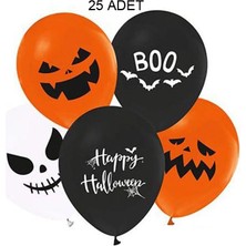 Pandoli Turuncu Siyah Beyaz Renk Halloween Temalı Lateks Balon 25 Adet