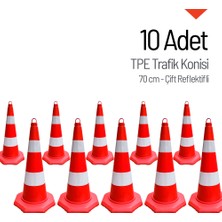 İleri Trafik 10'lu TPE Trafik Konisi Seti 70 cm Çift Reflektifli Trafik Dubası