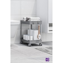 Mowo Home Mowo 2 Katlı Tekerlekli Düzenleyici Mutfak Rafı Banyo Rafı Tezgah Altı Evye Altı Deterjanlık