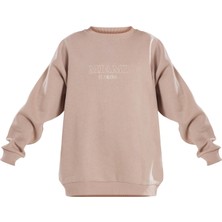 Pretty Little Thing Taupe Miami Işlemeli Sweatshirt