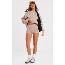 Pretty Little Thing Taupe Miami Işlemeli Sweatshirt