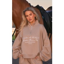 Pretty Little Thing Logo Işlemeli Yarım Fermuarlı Sweatshirt