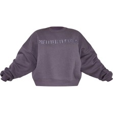 Pretty Little Thing Kömür Rengi Işlemeli Sweatshirt