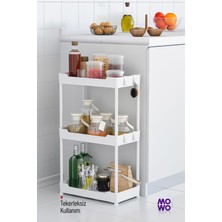 Mowo Home Mowo 3 Katlı Tekerlekli Mutfak Rafı, Banyo Rafı, Kitaplık, Düzenleyici Açık Dolap