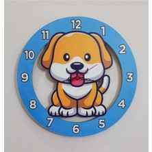 Mediterian Sevimli Köpek Model Çocuk Duvar Saati 40X40 cm Renkli Eğlenceli Lazer Kesim Uv Baskılı