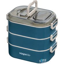 Vagonlife 1450 ml 3 Kat Çelik 2 Kat Kullanılabilir Bento Lunch Box Yeni Nesil Sefer Tası