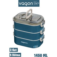 Vagonlife 1450 ml 3 Kat Çelik 2 Kat Kullanılabilir Bento Lunch Box Yeni Nesil Sefer Tası