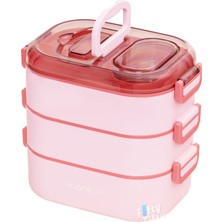 Vagonlife 1450 ml 3 Kat Çelik (2 Kat Kullanılabilir) Bento Lunch Box Yeni Nesil Sefer TASI-FFLBOX7083