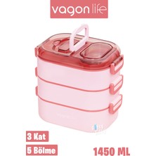 Vagonlife 1450 ml 3 Kat Çelik (2 Kat Kullanılabilir) Bento Lunch Box Yeni Nesil Sefer TASI-FFLBOX7083