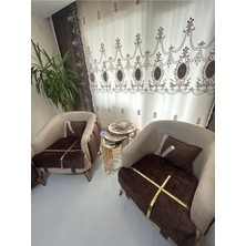 Tekstilsa Yeni Moda Lüks Kadife Süngelri Koltuk Çekyat Örtüsü (12 Parça Takım 3,3,1,1) Kahverengi