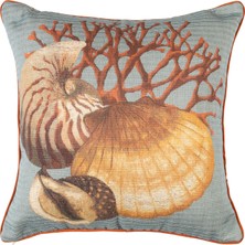Vanelli Home Coral Marine Midye Mercan Baskılı 45x45 cm Kare Kırlent Kılıfı