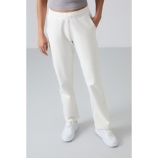 Tommy Life Ekru Yüksek Bel Cepli Rahat Form Klasik Paça Kadın Eşofman Alt - 94584