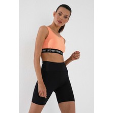 Tommy Life Siyah Yüksek Bel Toparlayıcı Kısa Biker Kadın Tayt - 91007