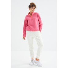 Tommy Life Ekru Yüksek Bel Şardonlu 3 İplik Pamuklu Basic Kadın Eşofman Alt - 94624