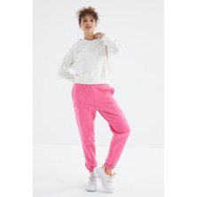 Tommy Life Şeker Pembe Yüksek Bel Şardonlu 3 İplik Pamuklu Basic Kadın Eşofman Altı - 94624