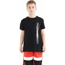 Tommy Life Siyah Yazı Baskılı O Yaka Standart Kalıp Erkek Çocuk T-Shirt - 11119