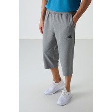 Tommy Life Gri Melanj Pamuklu Yumuşak Dokulu Standart Fit Nakışlı Erkek Kapri - 83102
