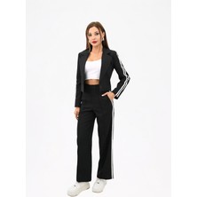 Moda Xlarge Kadın Şerit Detaylı Tek Düğmeli Ceket Takım 9006-25