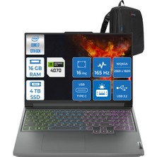 Lenovo Legion Slim 5 16IRH8 Intel Core I7 13700H 16GB Ddr5 2tb SSD + 2tb SSD 8GB/RTX4070/140W Freedos 16" 165Hz Wqxga Taşınabilir Bilgisayar 882YA00DFTXF03 + Zettaçanta