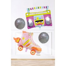 Pekshop Retro disko tema doğum günü balon seti retro paten , radyo ve disko topu doğum günü balon seti