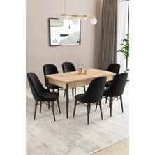 Sar Pakete Almira Serisi, Meşe Desen 80X132 Açılabilir Mdf Mutfak Masası Takımı 6 Adet Sandalye