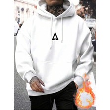 Erkek Beyaz Üçgen Baskılı Sweatshirt