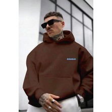 Erkek  Kahverengi Oversize Cellorheart Baskılı Sweatshirt