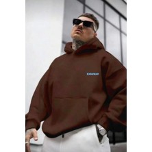 Erkek  Kahverengi Oversize Cellorheart Baskılı Sweatshirt