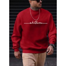 Erkek Kırmızı Oversize Whatever Baskılı Bisiklet Yaka