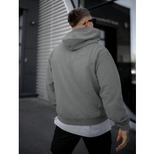 Erkek Nardo Gri  Believer Baskılı Oversize Sweatshirt
