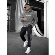 Erkek Nardo Gri  Believer Baskılı Oversize Sweatshirt