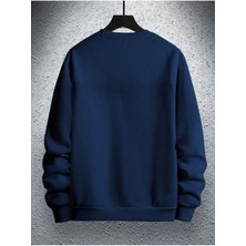 Erkek Lacivert Paris Baskılı Bisiklet Yaka Sweatshirt