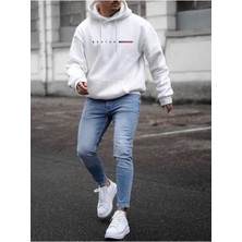 Erkek Beyaz Boston Baskılı Sweatshirt
