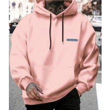 Erkek Pembe  Oversize Cellorheart Baskılı Sweatshirt