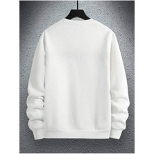 Erkek Beyaz Paris Baskılı Bisiklet Yaka Sweatshirt