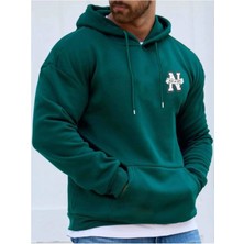 Erkek Yeşil Oversize  New York Baskılı Sweatshirt