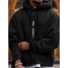 Erkek Siyah Dikey Baskılı Oversize Sweatshirt