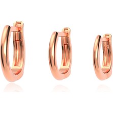 İndigo Takı 3 Boy Sade Halka Kombin Rose Gümüş Küpe