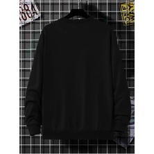 Erkek Siyah Boston Baskılı Oversize Sweatshirt