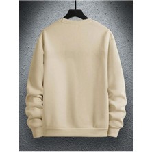 Erkek Bej Paris Baskılı Bisiklet Yaka Sweatshirt