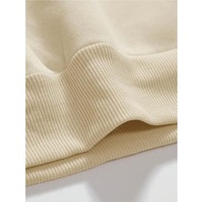 Erkek Bej Paris Baskılı Bisiklet Yaka Sweatshirt