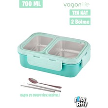 Vagonlife Lunch Box 700 ml Tek Kat Iki Bölmeli Metal Kaşıklı Yeni Nesil Sefer Tası