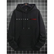 Erkek Siyah Boston Baskılı Sweatshirt