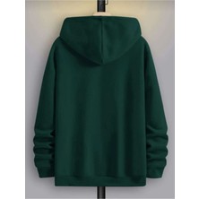 Erkek Yeşil Oversize Kapüşonlu Dikey Baskılı Sweatshirt