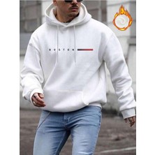 Erkek Beyaz Boston Baskılı Sweatshirt