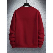Erkek Kırmızı Paris Baskılı Bisiklet Yaka Sweatshirt