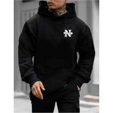 Erkek Siyah Oversize  New York Baskılı Sweatshirt