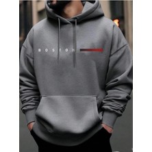 Erkek Koyu Gri Boston Baskılı Sweatshirt