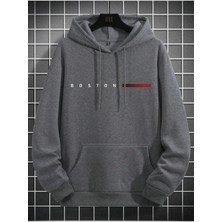 Erkek Koyu Gri Boston Baskılı Sweatshirt