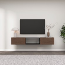 The FeHAN Onyx Duvara Monte 2 Kapaklı Tv Ünitesi ,tv Sehpası ,tv Duvar Ünitesi 180CM - Ahşap Siyah / Kaplan